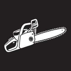a black and white chainsaw logo type silhouette design