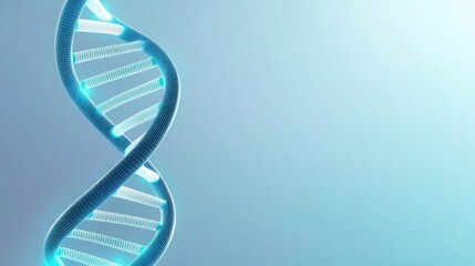A modern medical-themed template with glowing blue DNA strands intertwined with faint white data charts