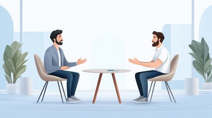 Fototapeta premium A one-on-one meeting between a manager and an employee, with the manager providing feedback 
