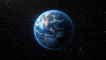 Fototapeta premium A blue and white planet with a starry sky in the background