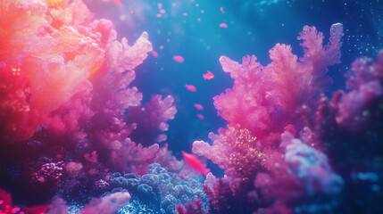 Fototapeta premium A coral reef with pink and white coral and fish
