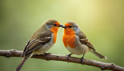 Fototapeta premium Tender Robin Couple: A Serene Nature Painting