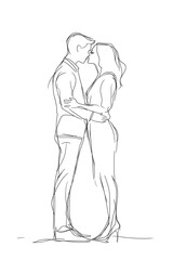 Minimalist couple, face to face, about to kiss, line drawing.