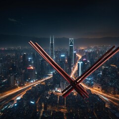 A modern take on chopsticks with a sleek design, set against a futuristic city backdrop.