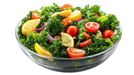 Kale salad with lemon dressing isolated on white transparent background