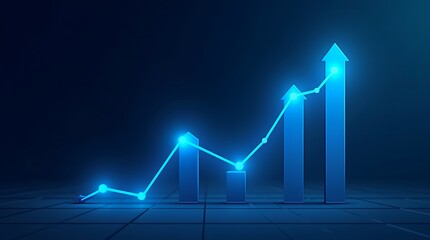 Blue Glowing Upward Trend Graph: Business Growth and Success Visualization