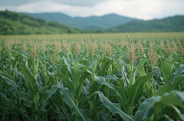 The sun is setting behind the trees, casting a warm glow over the field