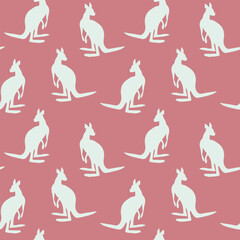 Seamless pattern with Kangaroo silhouette on color background. Vector illustration for card design, poster, fabric, textile. Pray for Australia and animals.