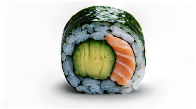 Rolled Sushi with Salmon, Avocado, and Cucumber (PNG)