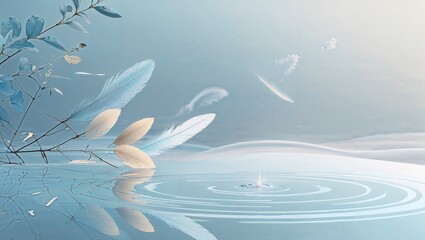 Piume e foglie su un lago 