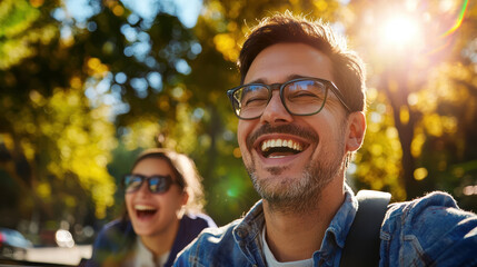 Joyful moments shared outdoors with friends in sunny weather