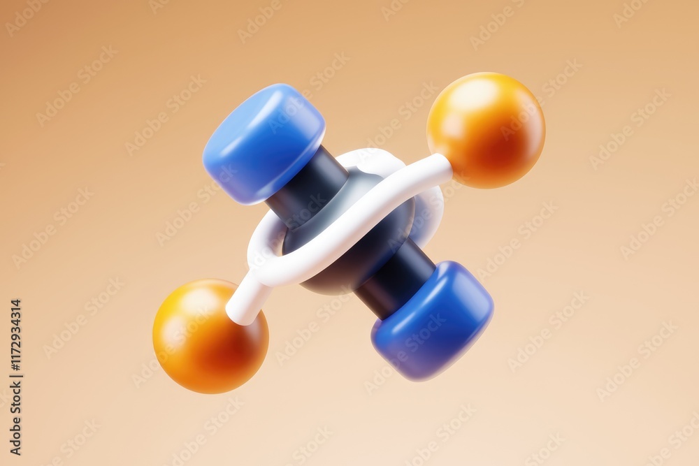 Fototapete Abstract 3D rendering of a molecule with colorful spheres and connecting tubes.