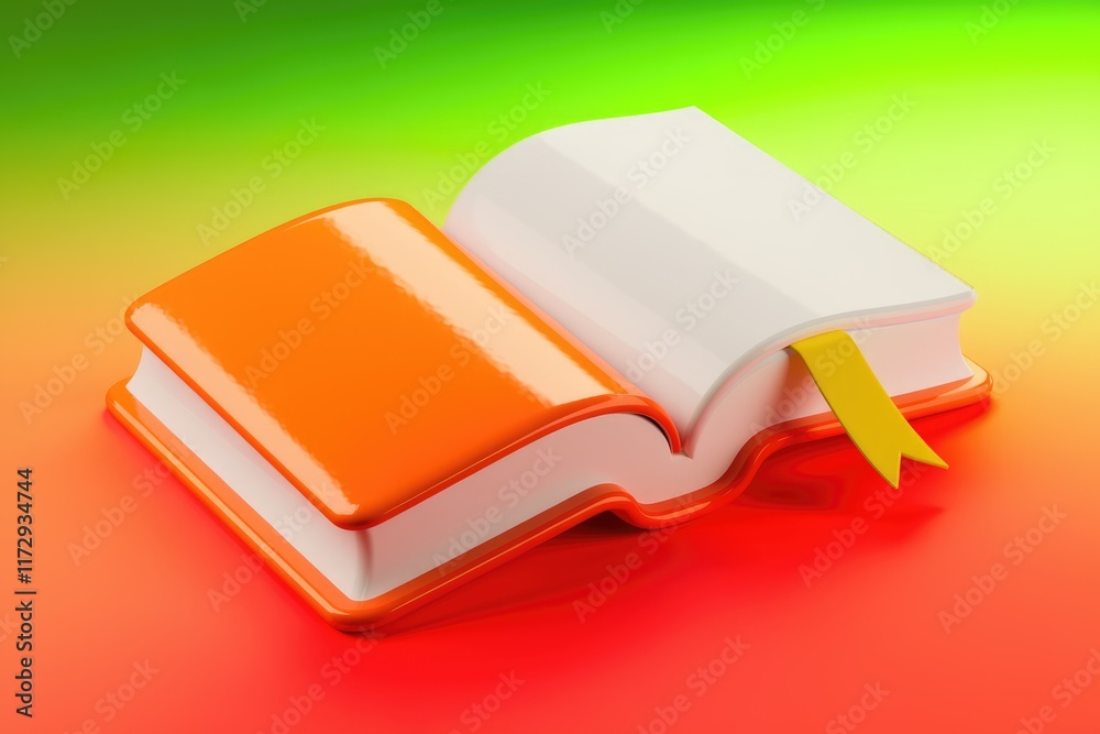 Poster an open orange book with a yellow bookmark, symbolizing knowledge and learning.