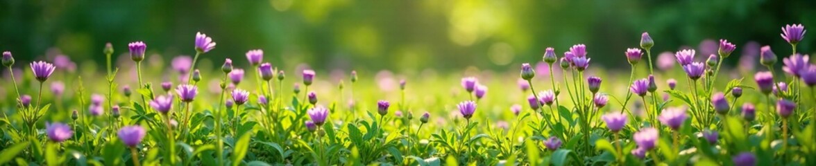 Obraz premium A meadow filled with purple wildflowers and lush greenery, plant life, purple flowers