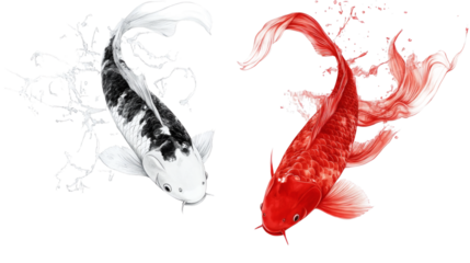 koi fish red and white isolated on white transparent background