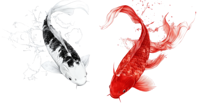 koi fish red and white isolated on white transparent background - Powered by Adobe