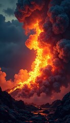 Fototapeta premium Flames of darkness ascend into the air slowly, atmosphere, glowing, ash