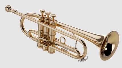 Obraz premium A gleaming gold trumpet, a brass instrument, poised for musical expression.