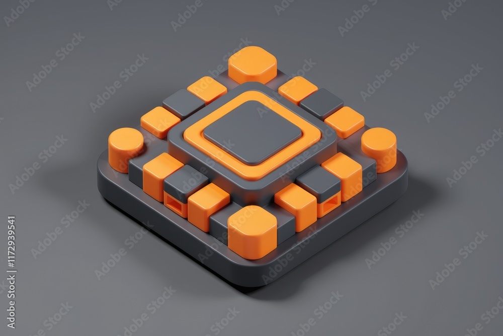 Leinwandbilder Abstract 3D render of a geometric design featuring orange and gray blocks, creating a layered and complex structure.