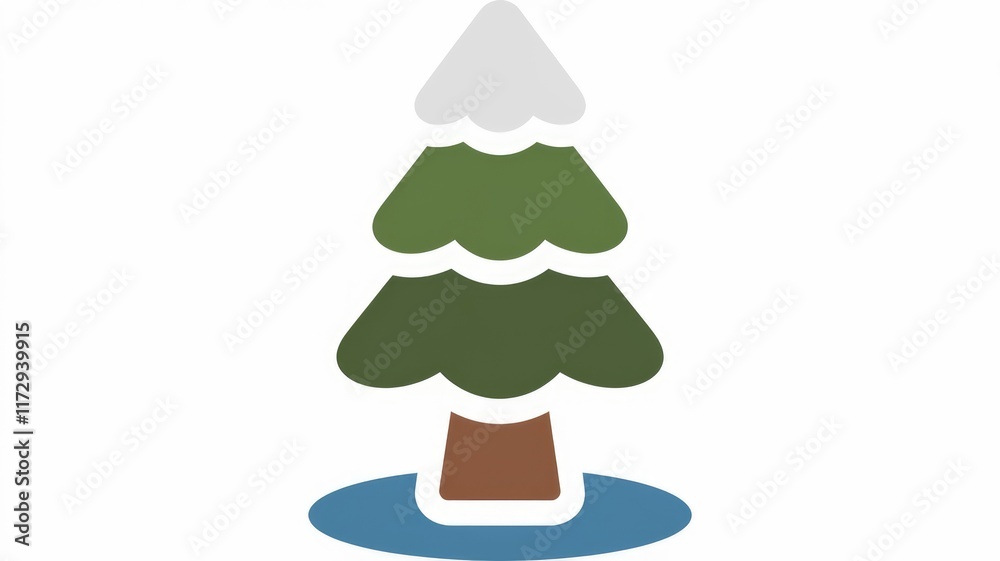 Poster a stylized evergreen tree with snow on top, standing in a pool of water.