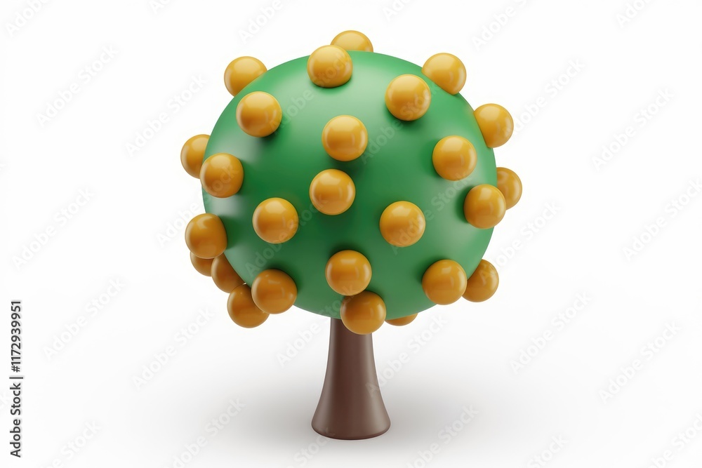 Aufkleber A stylized 3D rendering of a tree with round, orange fruits and a green spherical crown.