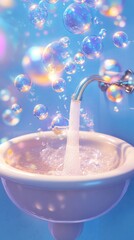 Enchanting iridescent bubbles swirling and dancing in a captivating underwater fantasy world creating a mesmerizing display of color light and movement