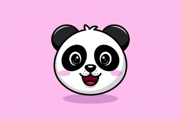 Adorable cartoon panda face with big eyes and a happy smile on a pink background.
