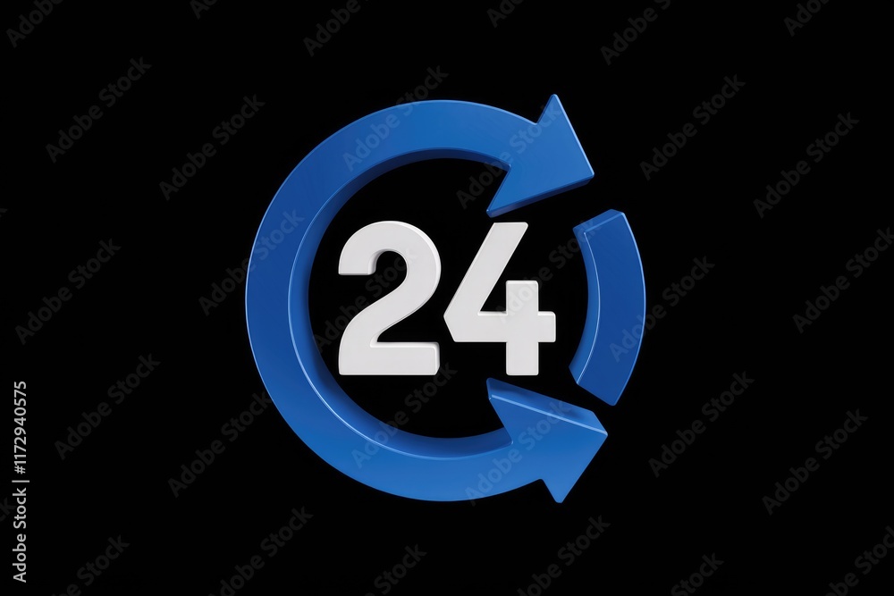Leinwandbilder 24/7 service availability, blue circular icon with white numbers and rotating arrows.