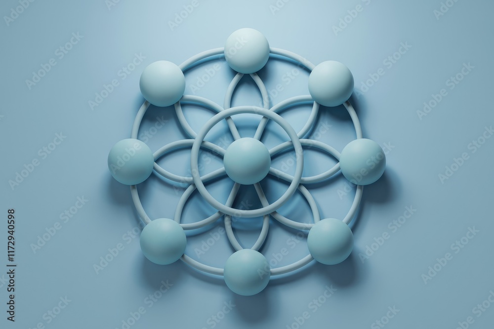 Poster Abstract interconnected spheres forming a circular pattern, symbolizing network connections.