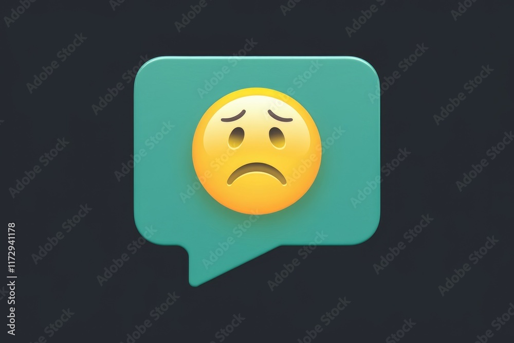 Aufkleber a teal speech bubble displays a 3d yellow emoticon with a sad expression.