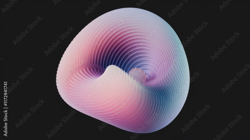 Poster abstract 3d rendering of a pastel-colored swirling wave-like form, creating a mesmerizing visual eff