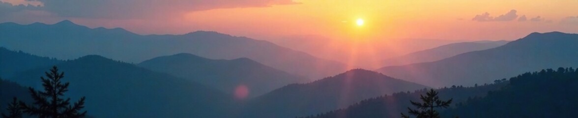 Naklejka premium Rolling hills of misty mountains inside a glowing lightbulb, cloudy, soft focus, serene