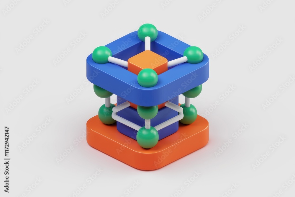Fototapete 3D rendering of a colorful abstract structure representing interconnectedness and network systems.