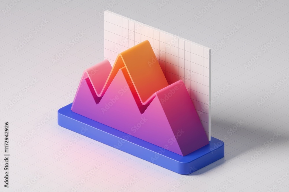Poster A 3D isometric graph showcasing upward trending data, vibrant color gradient, and grid background.