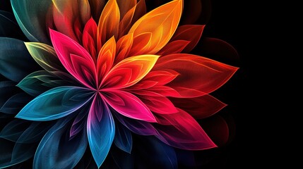 Obraz premium Vibrant colorful abstract flower on black background.