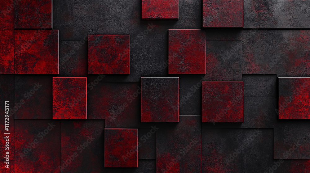 Poster a minimal grid texture design featuring deep red hues and black accents, set against a clean backgro