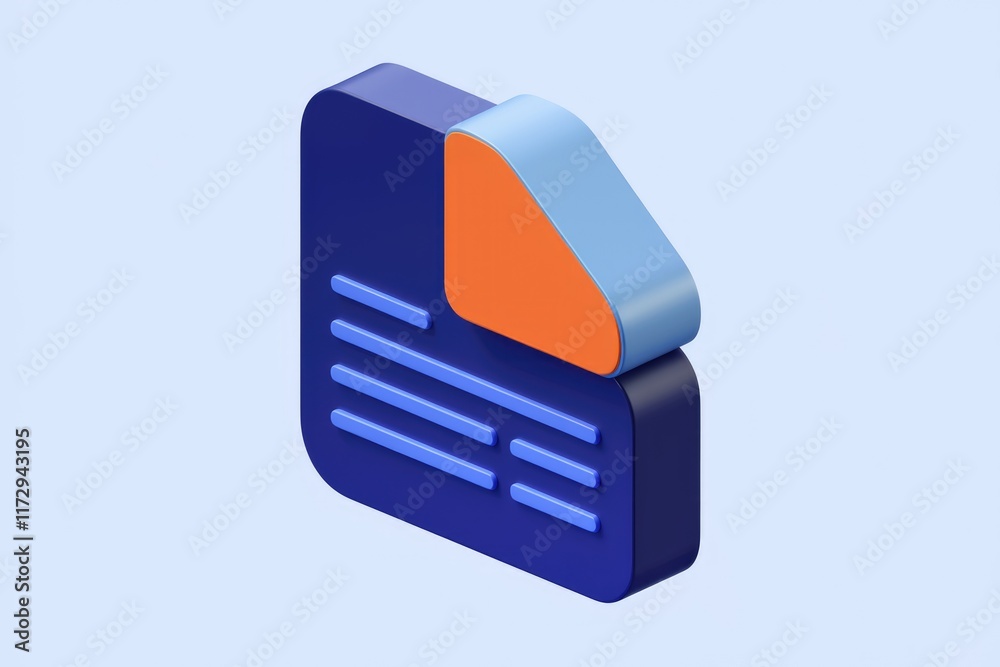 Poster 3D isometric icon representing a document with sections and a highlight, symbolizing data or information.
