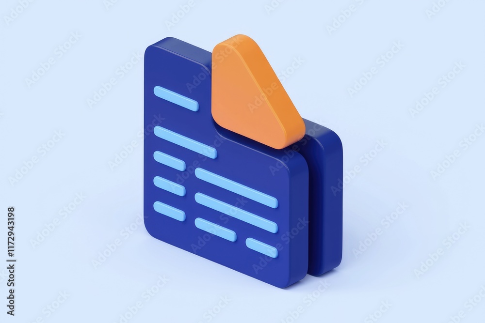 Aufkleber 3D render of a document icon with a corner tab, symbolizing information and data management.