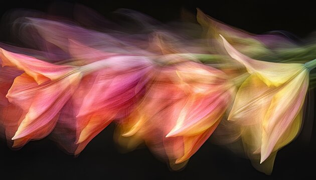 Abstract Blurred Yellow, Orange, and Pink Floral Arrangement Photographed Indoors, 897