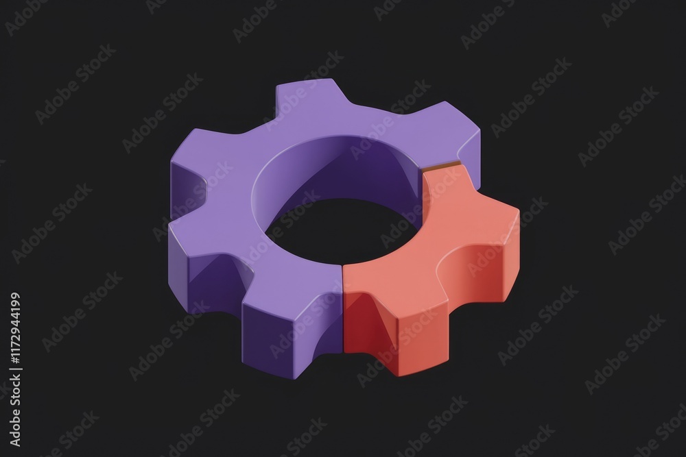 Poster a 3d rendered image of a gear divided into two colors, representing teamwork or collaboration.