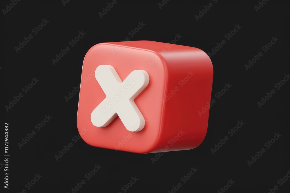 Poster A 3D red square button featuring a white 'X', symbolizing cancel or close.