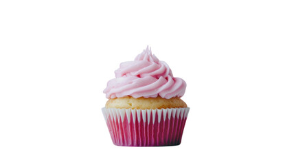 Delightful Small Cupcake with Exquisite Pink Frosting Served on a White Plate, Perfect for Celebrations and Special Occasions.
