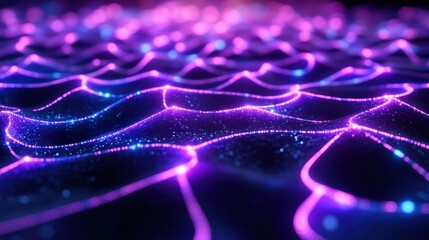 Neon Topography: A Digital Landscape of Glowing Waves and Particles