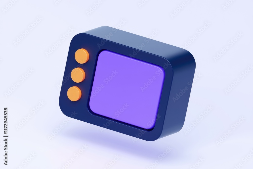 Aufkleber a 3d rendering of a retro television with a purple screen and orange buttons.