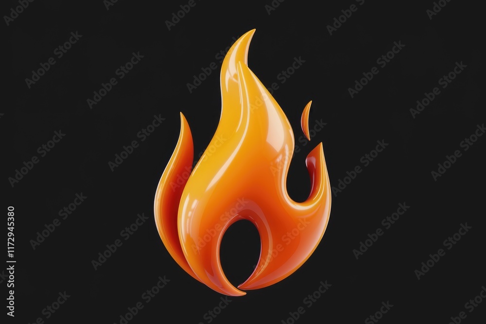 Poster stylized 3d rendering of an orange flame on a transparent background.