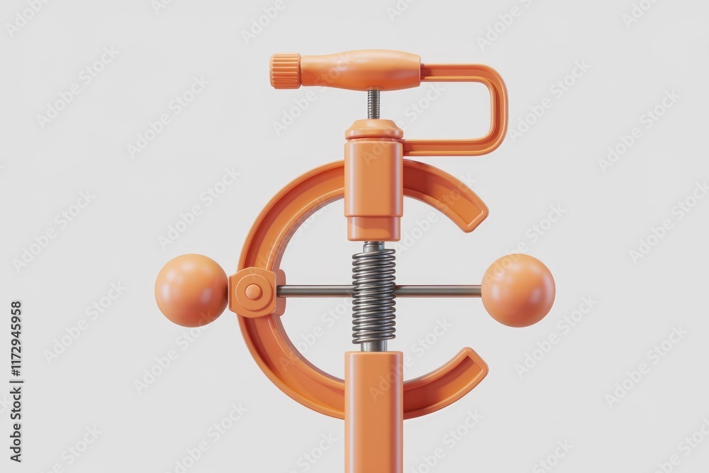 Aufkleber An orange C-clamp with a spring mechanism, a 3D render.
