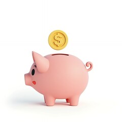 Adorable Piggy Bank and Golden Coin: A 3D Render of Savings and Investment