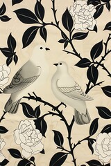 doves with floral background