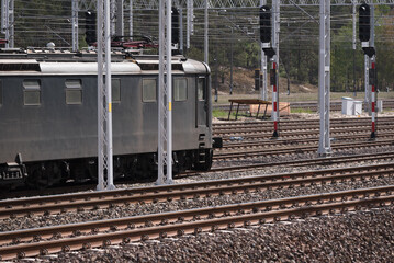 RAILWAY TRANSPORT - Electric locomotive are standing on railway siding
