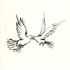 Obraz premium doves holding hands mid-flight sketch